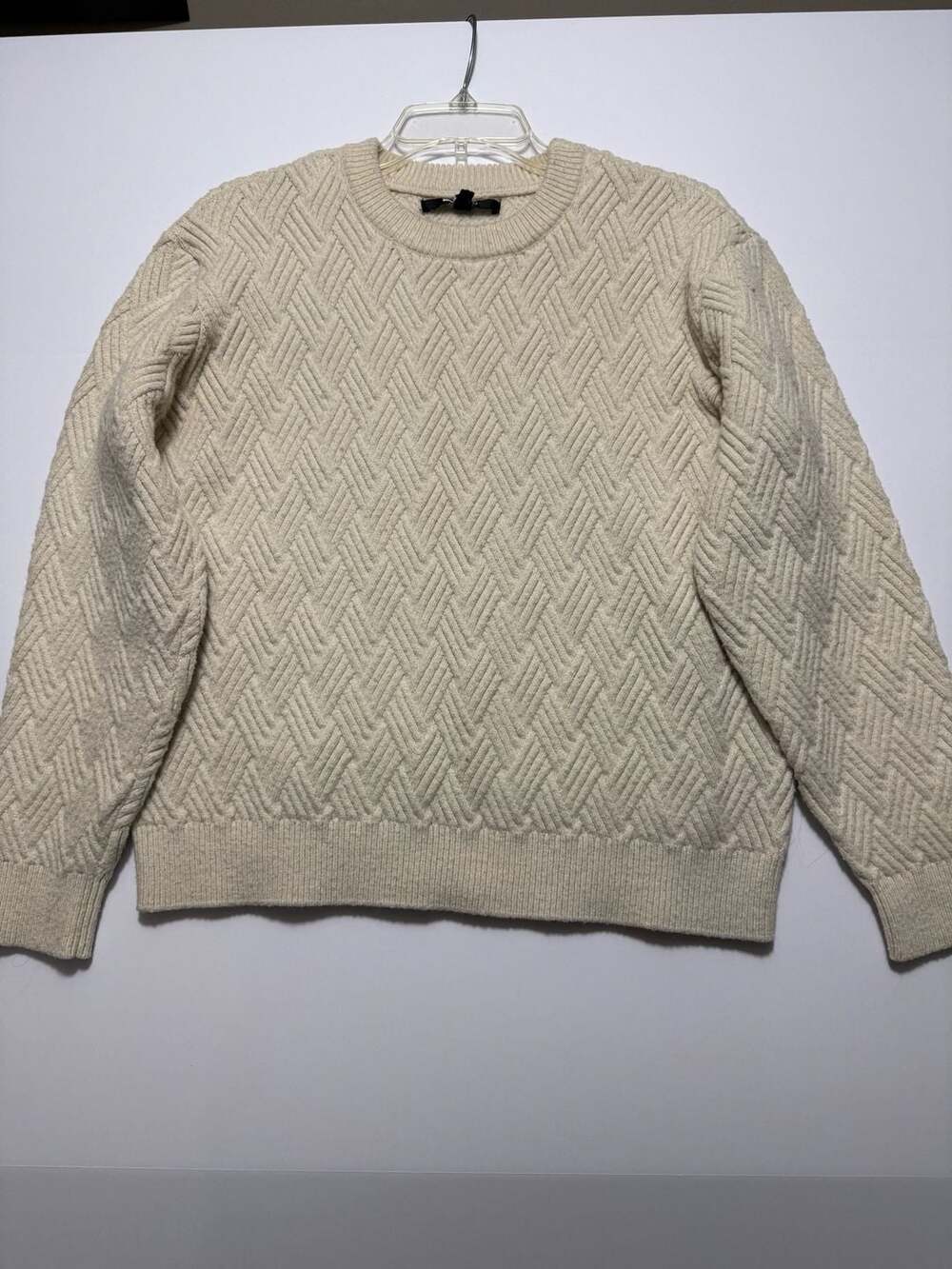 NOVAMEN Men's Beige Textured Pattern Crewneck Sweater